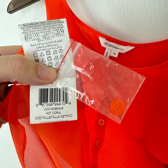 BCBGeneration NWOT Orange Flowy Layered Button Up Crop Top Sheer Tank - Picture 11 of 13